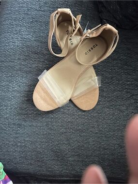 torrid Nude Tie-Ankle Sandals with Clear Toe Straps